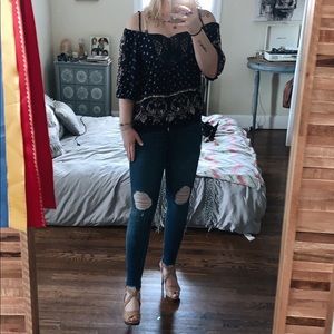 Navy Off The Shoulder Shirt